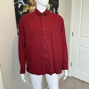 Red Casual Cotton Twill Button Down Shirt with Long Sleeves